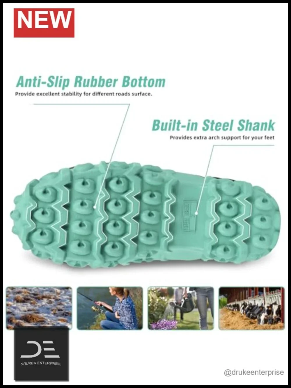 Women's Waterproof Insulated Mid Calf Rain Boots with Steel Shank, Neoprene